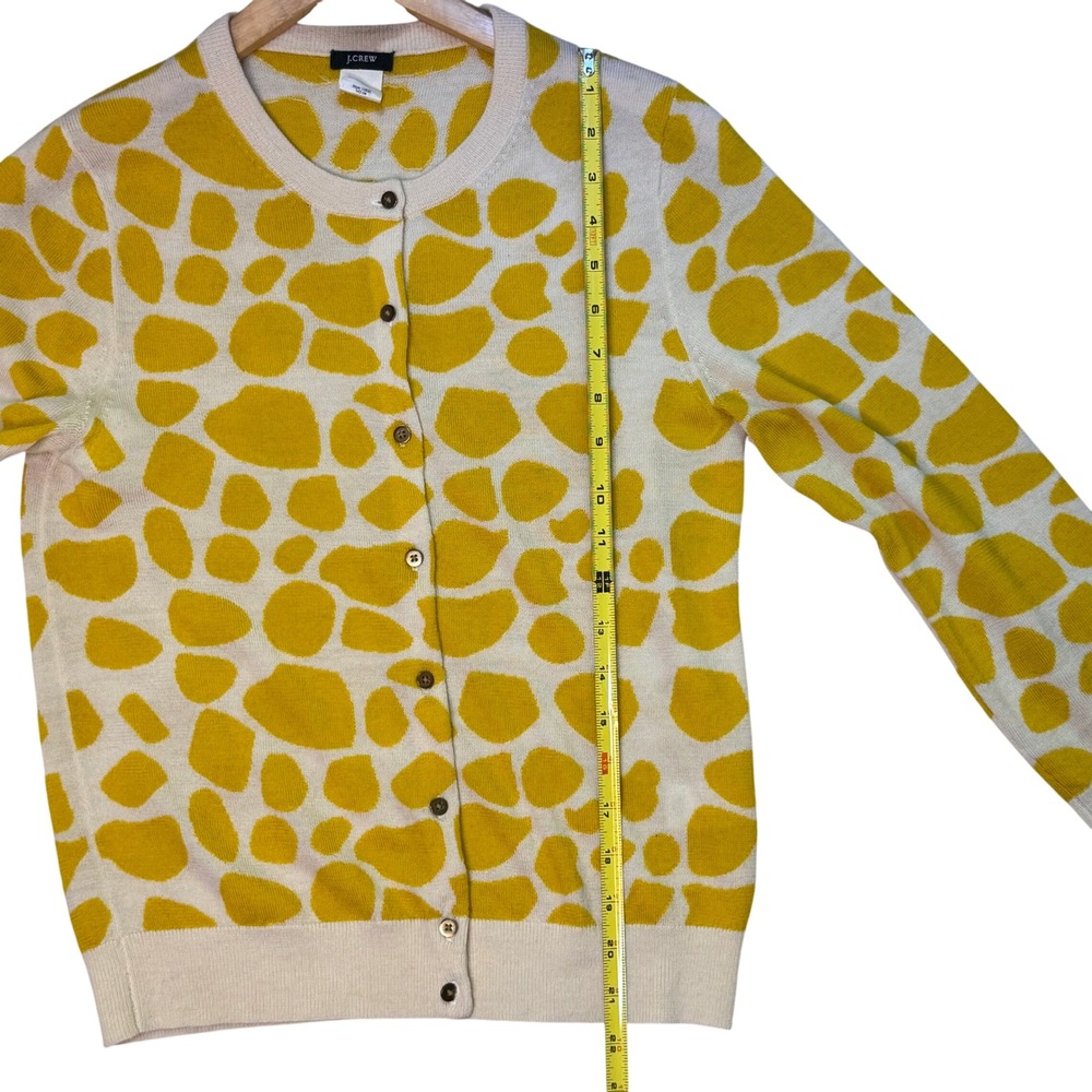 J.Crew Giraffe Print Merino Wool Cardigan Women's M Mustard Yellow Cream - Picture 9 of 11